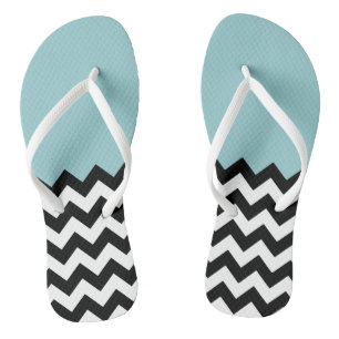 Black and White Zigzag Pattern, Chevron, Blue Flip Flops