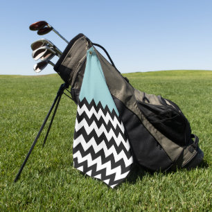Black and White Zigzag Pattern, Chevron, Blue Golf Towel