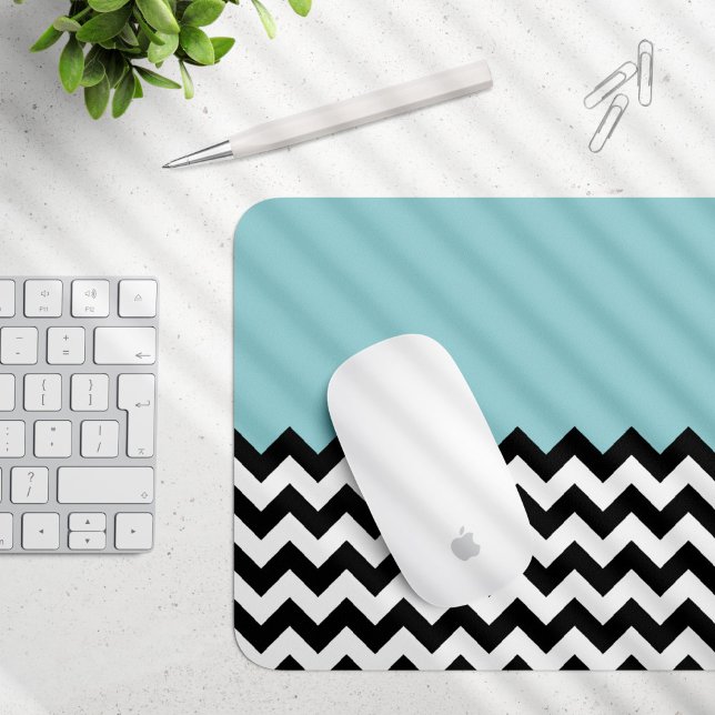 Black and White Zigzag Pattern, Chevron, Blue Mouse Pad (Creator Uploaded)