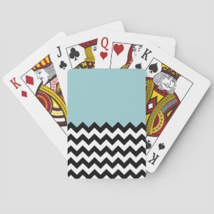 Black and White Zigzag Pattern, Chevron, Blue Playing Cards