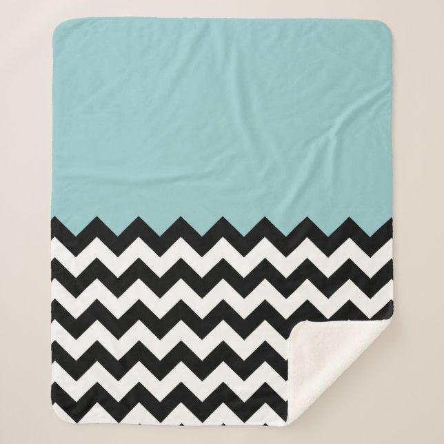 Black and White Zigzag Pattern, Chevron, Blue Sherpa Blanket (Front)