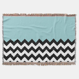 Black and White Zigzag Pattern, Chevron, Blue Throw Blanket