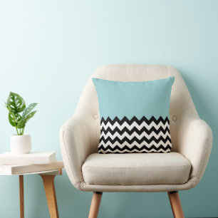 Black and White Zigzag Pattern, Chevron, Blue Throw Pillow