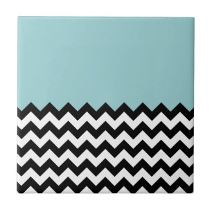 Black and White Zigzag Pattern, Chevron, Blue Tile