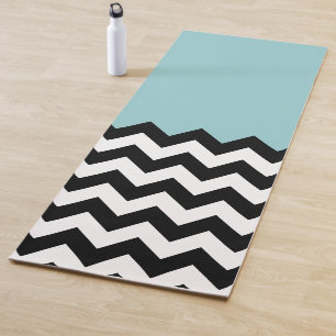Black and White Zigzag Pattern, Chevron, Blue Yoga Mat