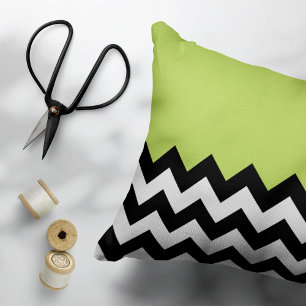Black and White Zigzag Pattern, Chevron, Green Accent Pillow