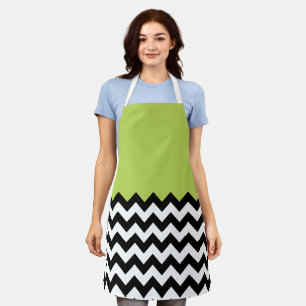 Black and White Zigzag Pattern, Chevron, Green Apron