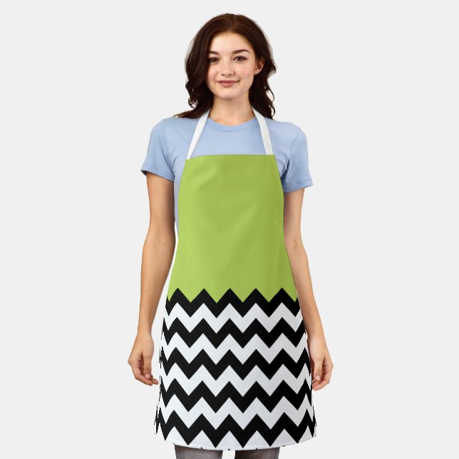 Black and White Zigzag Pattern, Chevron, Green Apron (Worn)