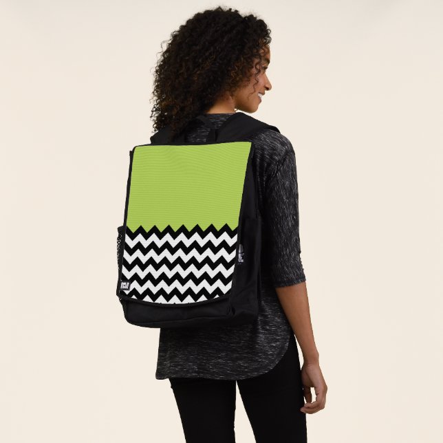 Black and White Zigzag Pattern, Chevron, Green Backpack (Worn)