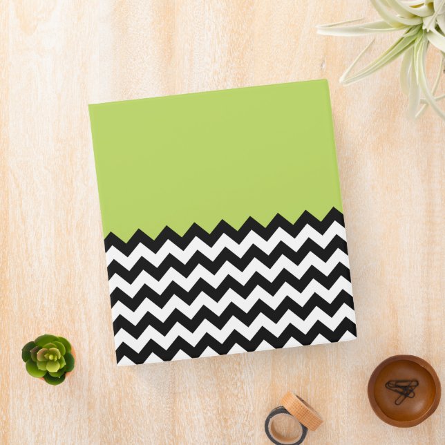 Black and White Zigzag Pattern, Chevron, Green Binder (In Situ)