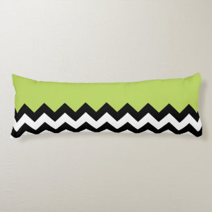 Black and White Zigzag Pattern, Chevron, Green Body Pillow