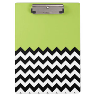 Black and White Zigzag Pattern, Chevron, Green Clipboard