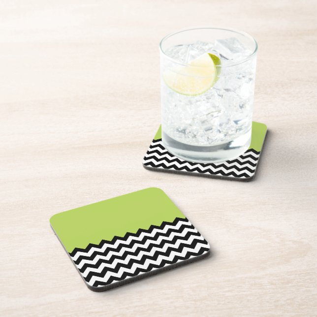 Black and White Zigzag Pattern, Chevron, Green Coaster (Right Side)