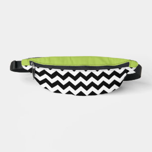 Black and White Zigzag Pattern, Chevron, Green Fanny Pack