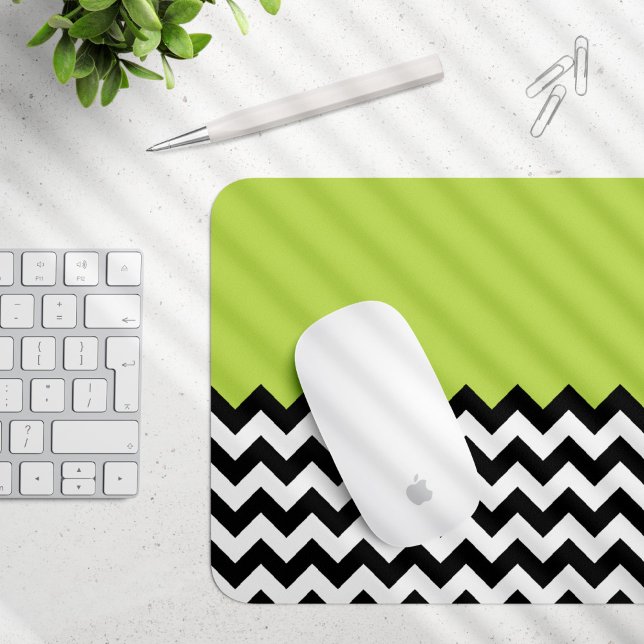 Black and White Zigzag Pattern, Chevron, Green Mouse Pad (Creator Uploaded)
