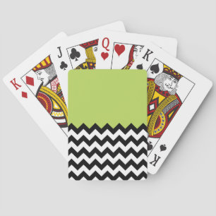 Black and White Zigzag Pattern, Chevron, Green Playing Cards