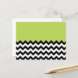 Black and White Zigzag Pattern, Chevron, Green Postcard