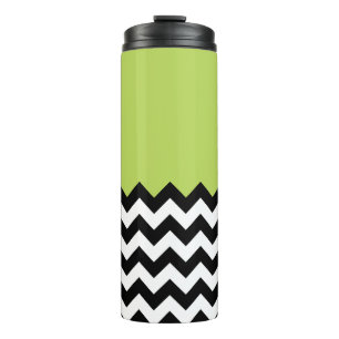 Black and White Zigzag Pattern, Chevron, Green Thermal Tumbler