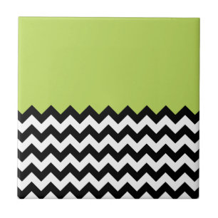 Black and White Zigzag Pattern, Chevron, Green Tile
