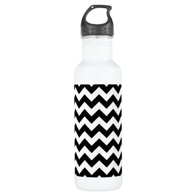Black and White Zigzag Pattern, Chevron Pattern 710 Ml Water Bottle (Front)