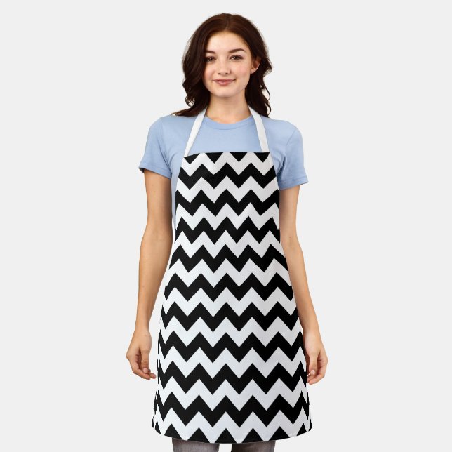 Black and White Zigzag Pattern, Chevron Pattern Apron (Worn)