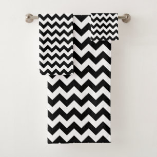 Black and White Zigzag Pattern, Chevron Pattern Bath Towel Set
