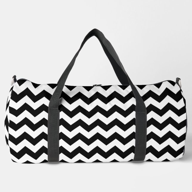 Black and White Zigzag Pattern, Chevron Pattern Duffle Bag (Front)