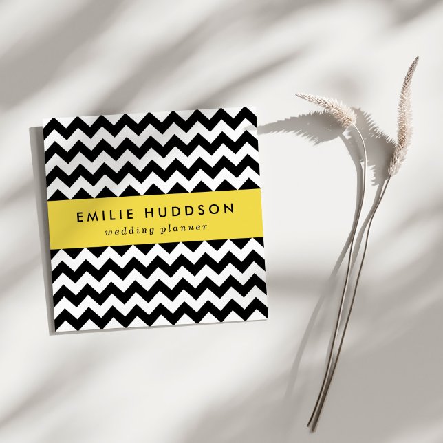 Black and White Zigzag Pattern, Chevron Pattern Square Business Card (Creator Uploaded)