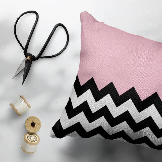 Black and White Zigzag Pattern, Chevron, Pink Accent Pillow (Creator Uploaded)