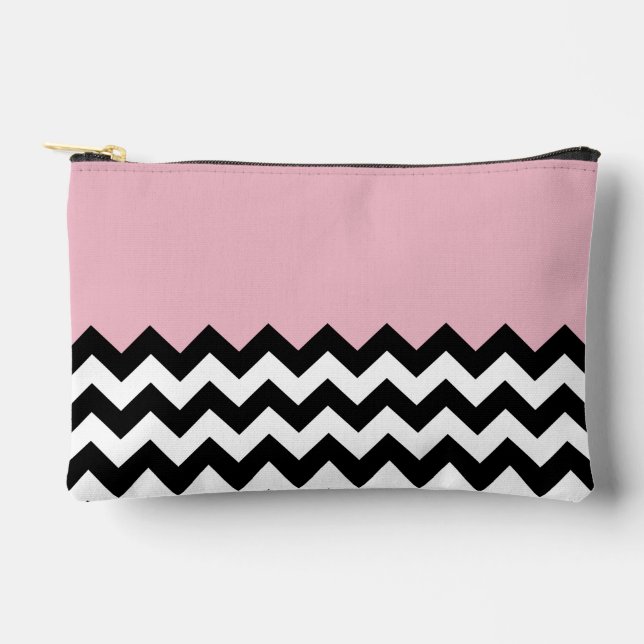 Black and White Zigzag Pattern, Chevron, Pink Accessory Pouch (Front)