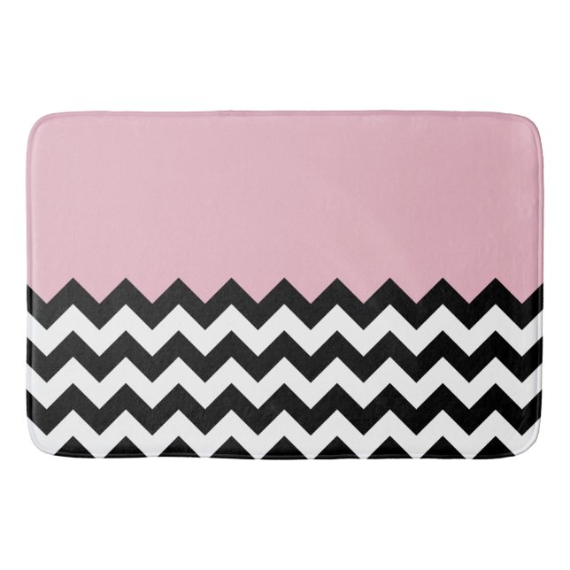 Black and White Zigzag Pattern, Chevron, Pink Bath Mat (Front)