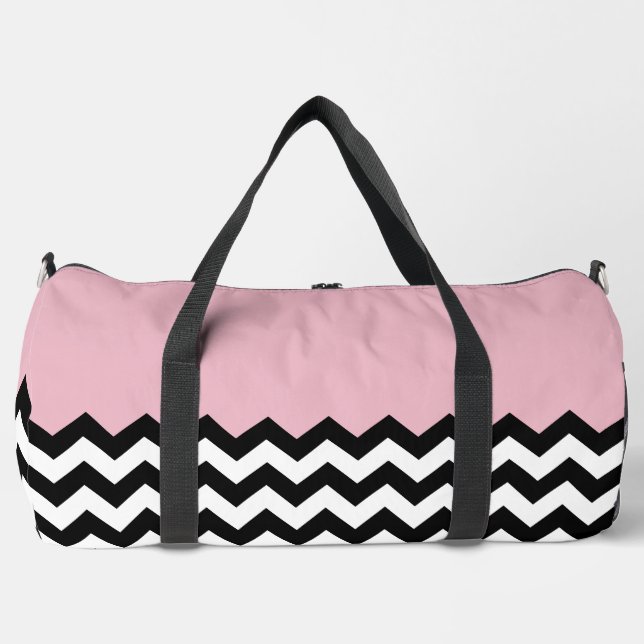 Black and White Zigzag Pattern, Chevron, Pink Duffle Bag (Front)