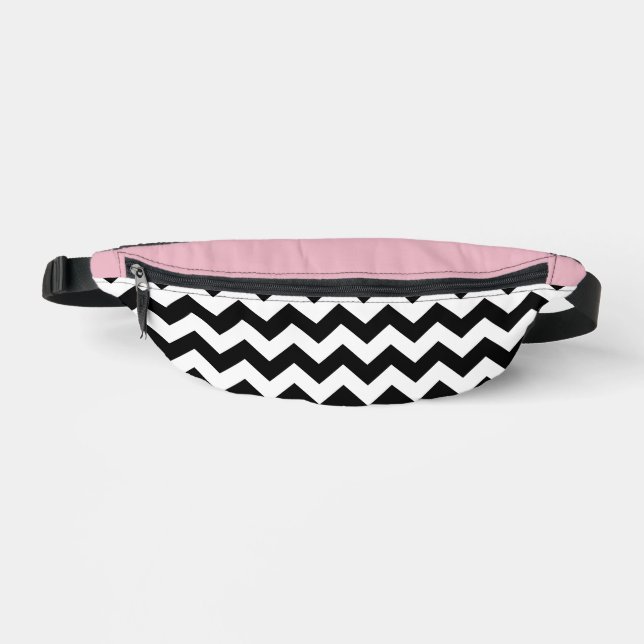 Black and White Zigzag Pattern, Chevron, Pink Fanny Pack (Front)