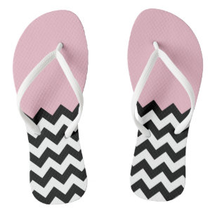 Black and White Zigzag Pattern, Chevron, Pink Flip Flops