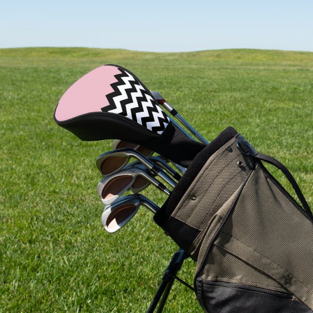 Black and White Zigzag Pattern, Chevron, Pink Golf Head Cover (In Situ)