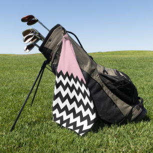 Black and White Zigzag Pattern, Chevron, Pink Golf Towel