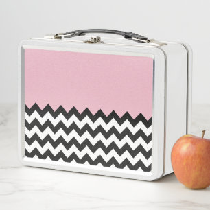 Black and White Zigzag Pattern, Chevron, Pink Metal Lunch Box