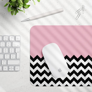 Black and White Zigzag Pattern, Chevron, Pink Mouse Pad