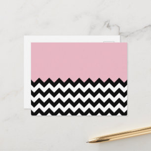Black and White Zigzag Pattern, Chevron, Pink Postcard