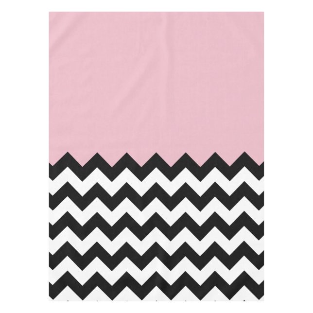 Black and White Zigzag Pattern, Chevron, Pink Tablecloth (Front)