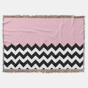 Black and White Zigzag Pattern, Chevron, Pink Throw Blanket