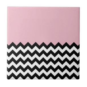 Black and White Zigzag Pattern, Chevron, Pink Tile
