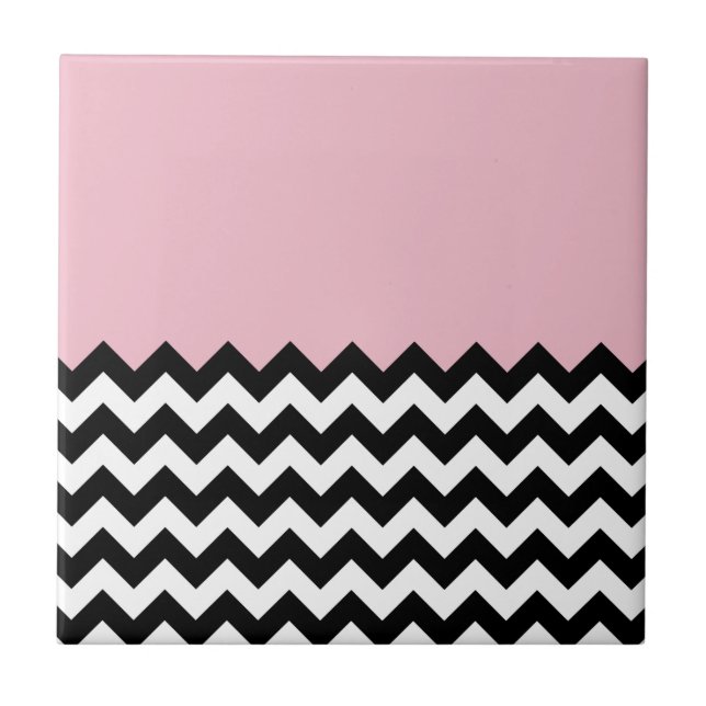 Black and White Zigzag Pattern, Chevron, Pink Tile (Front)