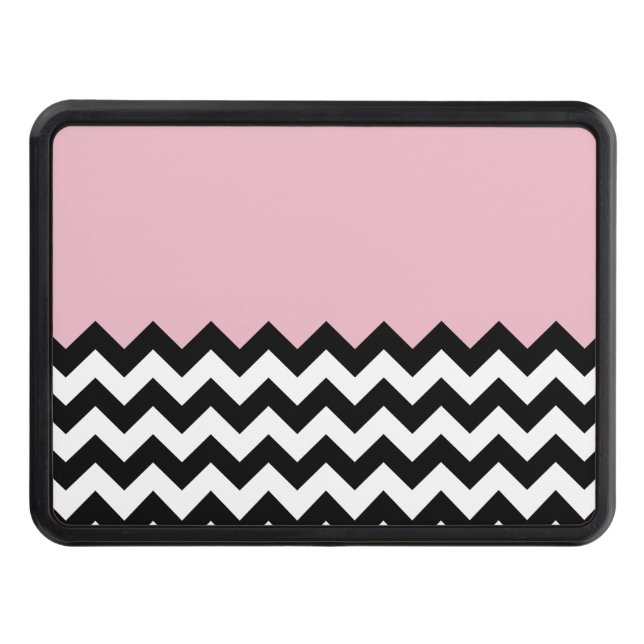 Black and White Zigzag Pattern, Chevron, Pink Trailer Hitch Cover (Front)