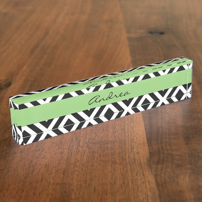 Black and White Zigzag Pattern, Your Name Nameplate (Side)