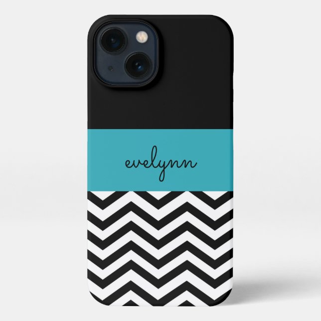 Black and White zigzag Personalized iPhone Case (Back)