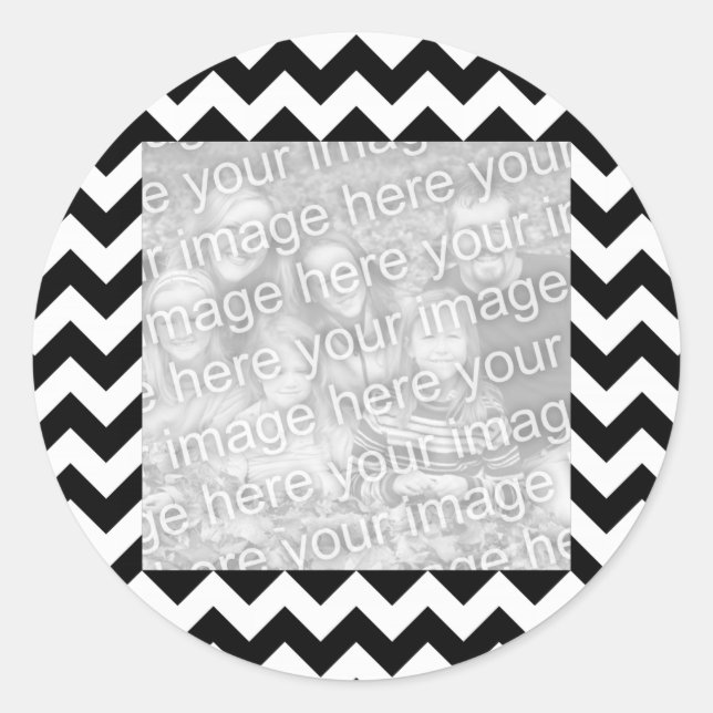 Black and White Zigzag Square Border Photo Classic Round Sticker (Front)