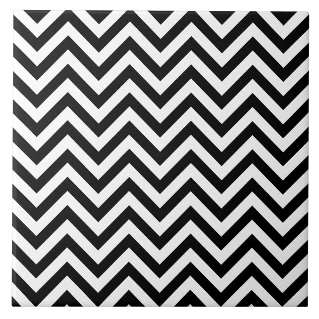 Black and White Zigzag Stripes Chevron Pattern Tile (Front)