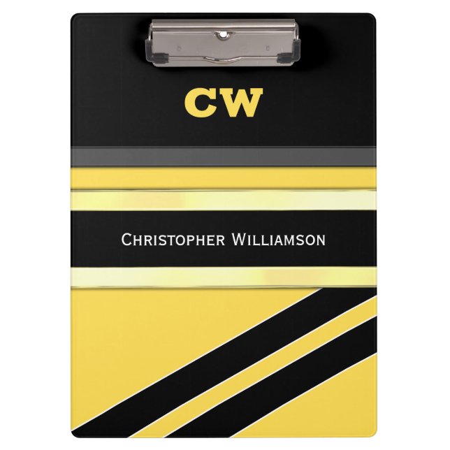 Black and yellow add name initials office clipboard (Front)