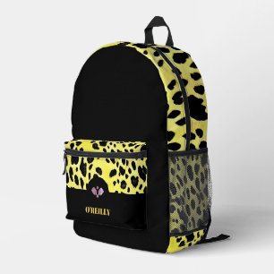 Black and Yellow Animal Print Modern Monogram Printed Backpack